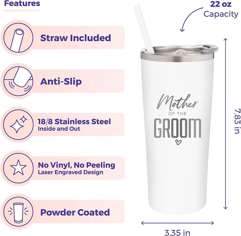 Sassycups Mother of the Groom Cup | Engraved Vacuum Insulated Stainless Steel Tumbler with Straw for Groom'S Mom | Engagement Gifts | Mother of the Groom Gifts| Bridal Party Travel Mug Home & Garden > Kitchen & Dining > Tableware > Drinkware SassyCups   