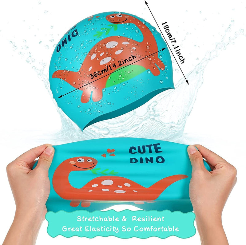 SATINIOR 3 Pieces Kids Dinosaur Swimming Cap Kids Fun Silicone Waterproof Bathing Caps Children Cute Cartoon Hats Children Comfortable Bathing Hat for Long and Short Hair Kids Boys Girls Toddler Sporting Goods > Outdoor Recreation > Boating & Water Sports > Swimming > Swim Caps SATINIOR   