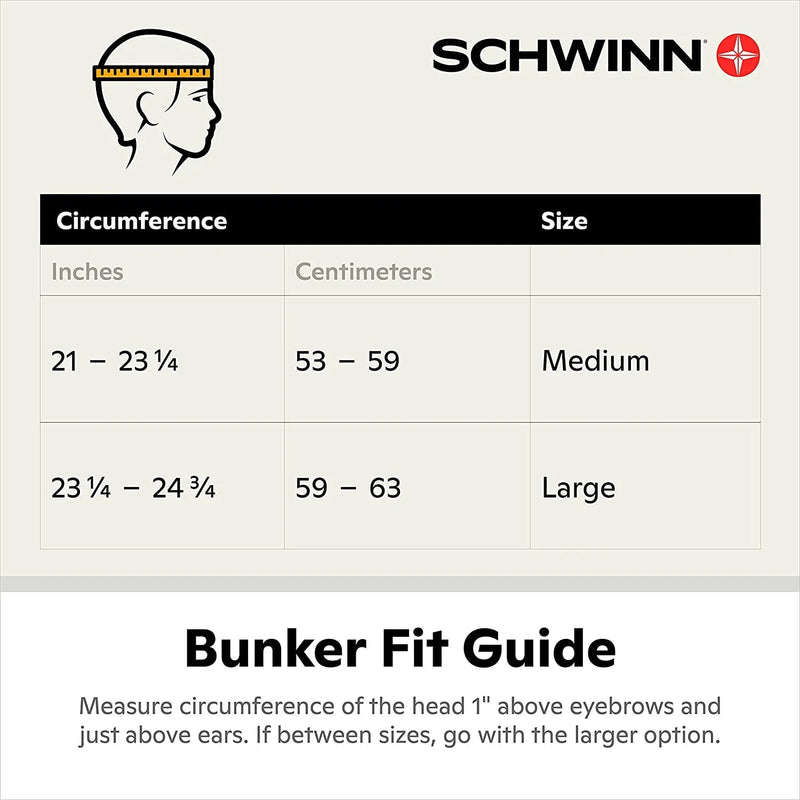 Schwinn Bunker ERT Youth/Adult Bike Helmet, Fits Head Circumferences 54-62 Cm, Find Your Sizing, Multiple Colors Sporting Goods > Outdoor Recreation > Cycling > Cycling Apparel & Accessories > Bicycle Helmets Pacific Cycle, Inc   