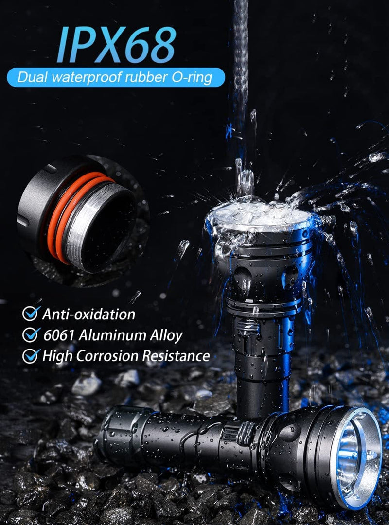 Scuba Diving Lights, PFSN DF-3000 Professional Underwater Flashlight 150M Waterproof Dive Torch with Long Lasting Rechargeable Battery, Super Bright Light Great for Night Caving Explore Fishing Home & Garden > Pool & Spa > Pool & Spa Accessories PFSNTECH   