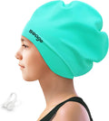 Seago Long Hair Swim Cap for Kids 6-14 Silicone Waterproof Swimming Cap for Girls Boys Sporting Goods > Outdoor Recreation > Boating & Water Sports > Swimming > Swim Caps Seago green  