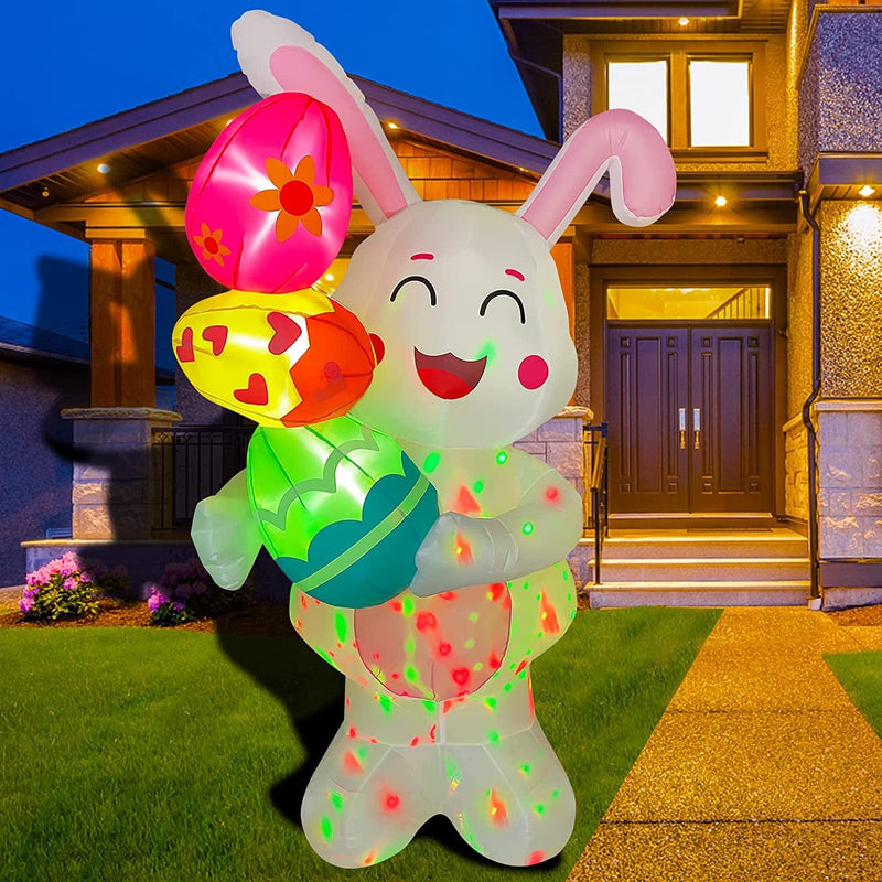 SEASONBLOW 6FT Inflatable Easter Bunny Holding Eggs Decoration Rotating Colorful Lights Blow up Decoration for Lawn Yard Garden Indoor Outdoor Home Holiday Party Decor Home & Garden > Decor > Seasonal & Holiday Decorations SEASONBLOW   