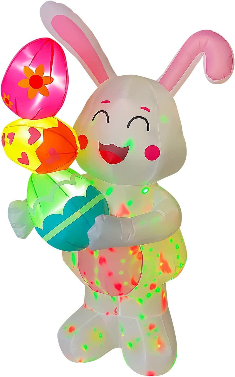 SEASONBLOW 6FT Inflatable Easter Bunny Holding Eggs Decoration Rotating Colorful Lights Blow up Decoration for Lawn Yard Garden Indoor Outdoor Home Holiday Party Decor Home & Garden > Decor > Seasonal & Holiday Decorations SEASONBLOW   