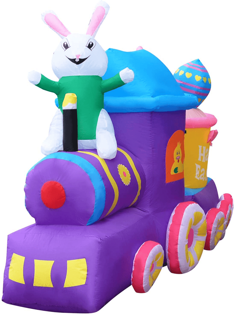 SEASONBLOW 7 FT Inflatable Easter Train with Bunny Basket Colorful Eggs Decorations for Yard Garden Lawn Indoors Outdoors Home Holiday