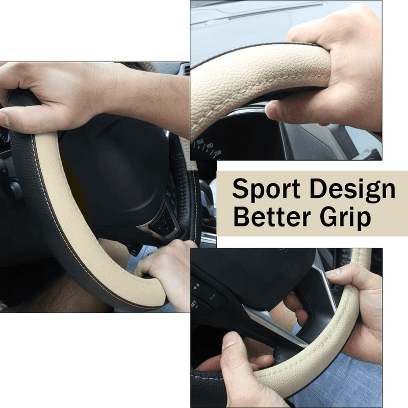 SEG Direct Black and Beige Microfiber Leather Auto Car Steering Wheel Cover Universal 15 inch Vehicles & Parts > Vehicle Parts & Accessories > Vehicle Maintenance, Care & Decor > Vehicle Decor > Vehicle Steering Wheel Covers SEG Direct   