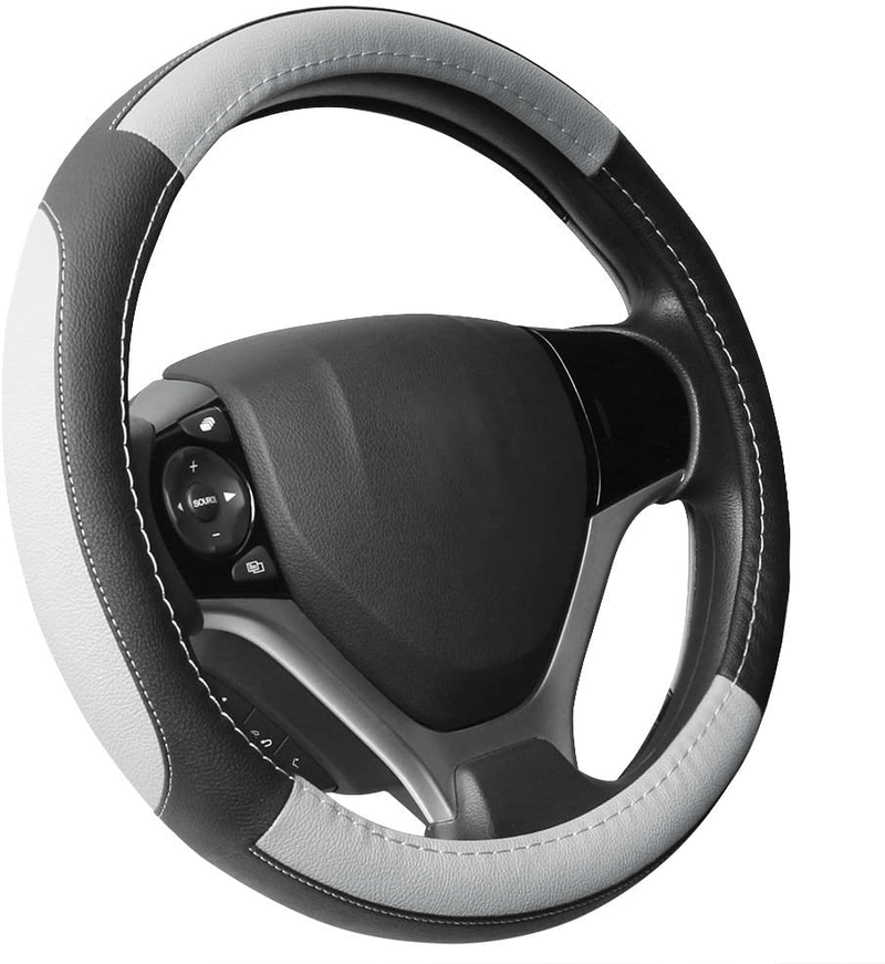 SEG Direct Black and Beige Microfiber Leather Auto Car Steering Wheel Cover Universal 15 inch Vehicles & Parts > Vehicle Parts & Accessories > Vehicle Maintenance, Care & Decor > Vehicle Decor > Vehicle Steering Wheel Covers SEG Direct Black and Gray Small size[14''-14 1/4''] 