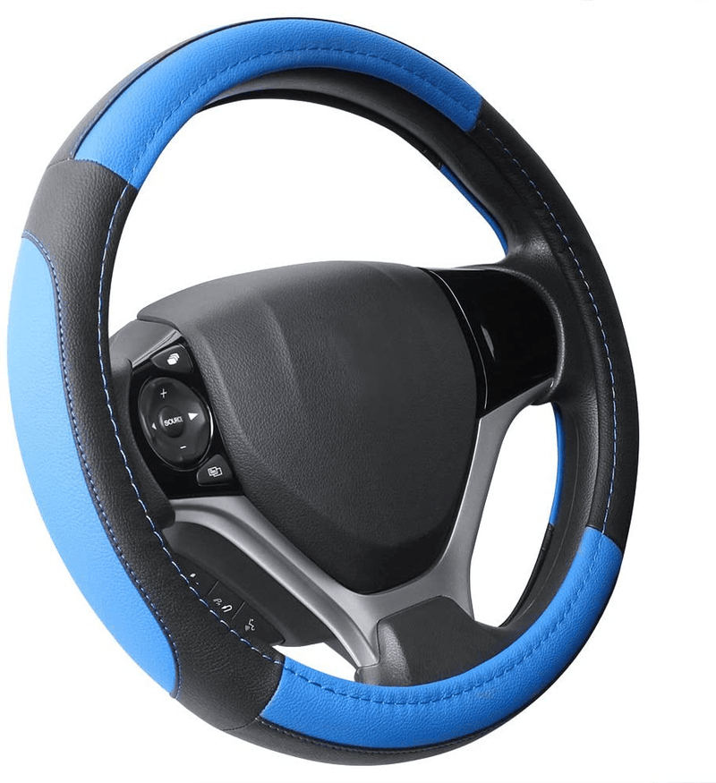 SEG Direct Black and Beige Microfiber Leather Auto Car Steering Wheel Cover Universal 15 inch Vehicles & Parts > Vehicle Parts & Accessories > Vehicle Maintenance, Care & Decor > Vehicle Decor > Vehicle Steering Wheel Covers SEG Direct Black and Blue Small size[14''-14 1/4''] 