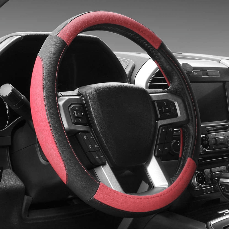 SEG Direct Black and Beige Microfiber Leather Auto Car Steering Wheel Cover Universal 15 inch Vehicles & Parts > Vehicle Parts & Accessories > Vehicle Maintenance, Care & Decor > Vehicle Decor > Vehicle Steering Wheel Covers SEG Direct Black and Red Large size[15 1/2''-16''] 