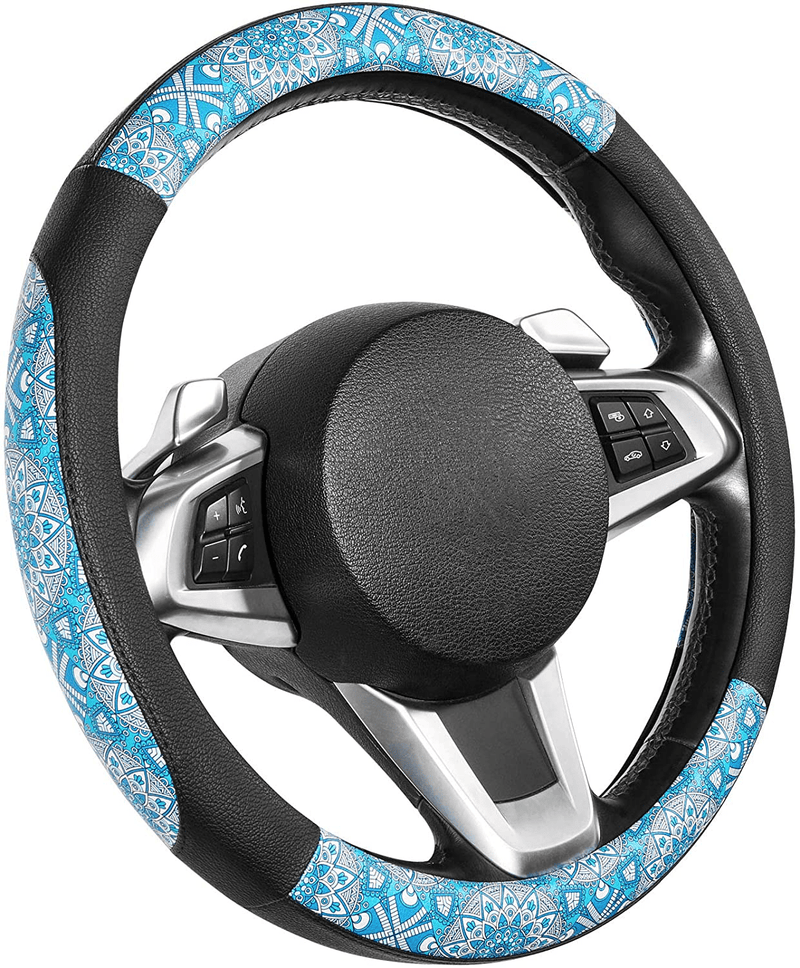 SEG Direct Black and Beige Microfiber Leather Auto Car Steering Wheel Cover Universal 15 inch Vehicles & Parts > Vehicle Parts & Accessories > Vehicle Maintenance, Care & Decor > Vehicle Decor > Vehicle Steering Wheel Covers SEG Direct Multicolor&Black and Blue Standard size[14 1/2''-15''] 