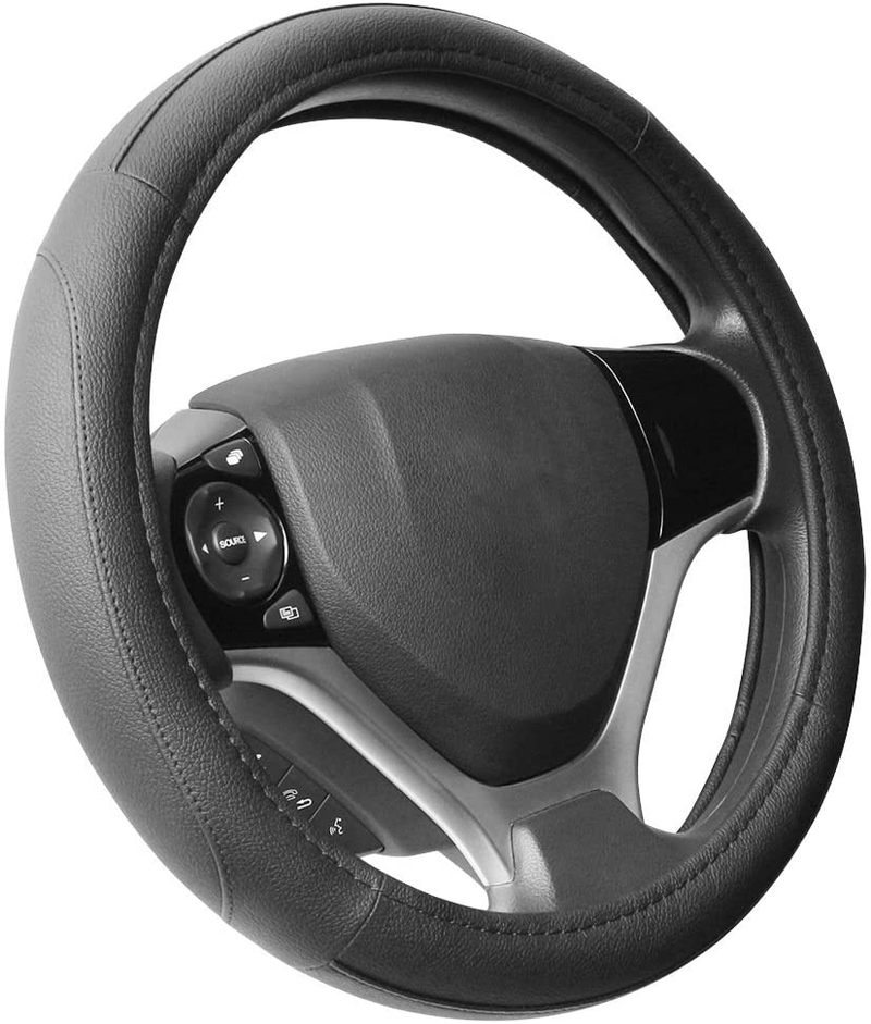 SEG Direct Black and Beige Microfiber Leather Auto Car Steering Wheel Cover Universal 15 inch Vehicles & Parts > Vehicle Parts & Accessories > Vehicle Maintenance, Care & Decor > Vehicle Decor > Vehicle Steering Wheel Covers SEG Direct Black Small size[14''-14 1/4''] 