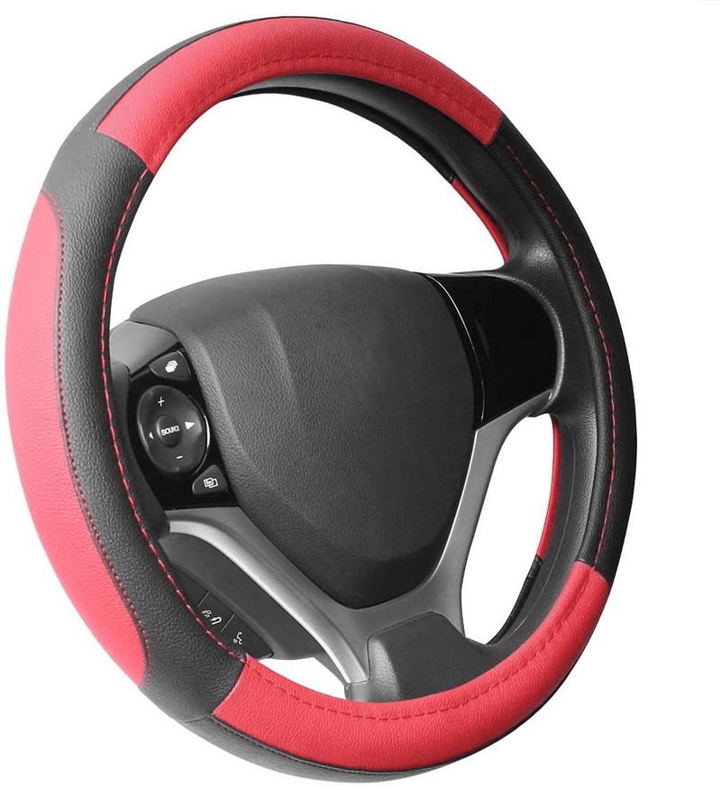 SEG Direct Black and Beige Microfiber Leather Auto Car Steering Wheel Cover Universal 15 inch Vehicles & Parts > Vehicle Parts & Accessories > Vehicle Maintenance, Care & Decor > Vehicle Decor > Vehicle Steering Wheel Covers SEG Direct Black and Red Small size[14''-14 1/4''] 