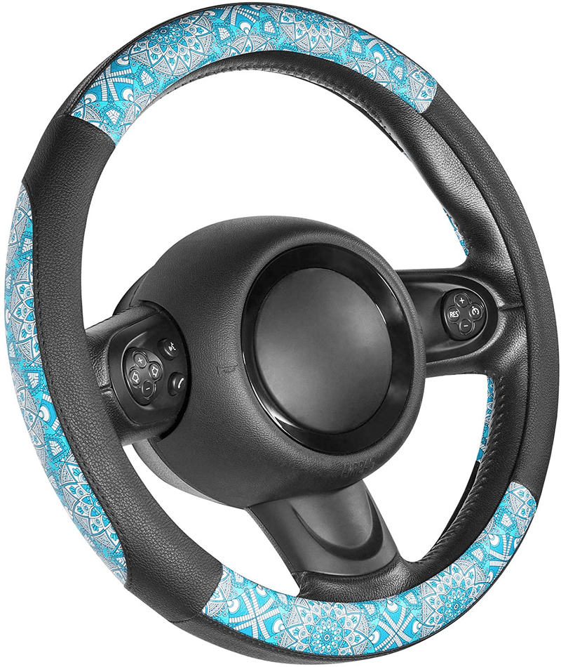 SEG Direct Black and Beige Microfiber Leather Auto Car Steering Wheel Cover Universal 15 inch Vehicles & Parts > Vehicle Parts & Accessories > Vehicle Maintenance, Care & Decor > Vehicle Decor > Vehicle Steering Wheel Covers SEG Direct Multicolor&Black and Blue Small size[14''-14 1/4''] 