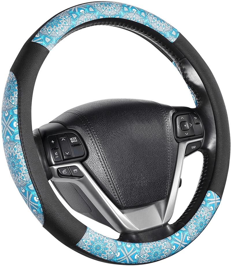 SEG Direct Black and Beige Microfiber Leather Auto Car Steering Wheel Cover Universal 15 inch Vehicles & Parts > Vehicle Parts & Accessories > Vehicle Maintenance, Care & Decor > Vehicle Decor > Vehicle Steering Wheel Covers SEG Direct Multicolor&Black and Blue Large size[15 1/2''-16''] 
