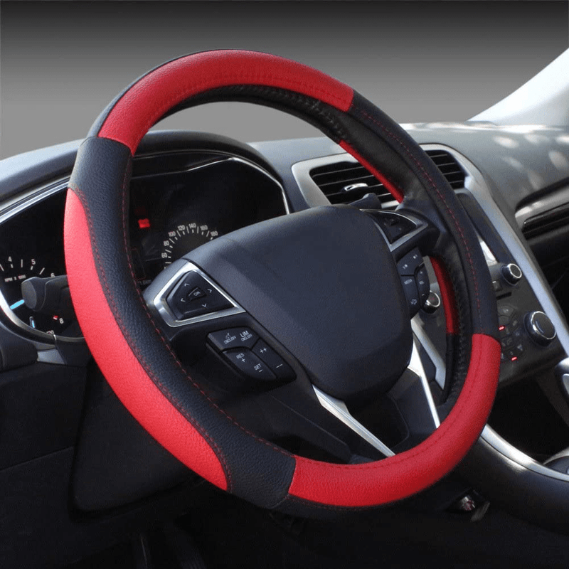 SEG Direct Black and Beige Microfiber Leather Auto Car Steering Wheel Cover Universal 15 inch Vehicles & Parts > Vehicle Parts & Accessories > Vehicle Maintenance, Care & Decor > Vehicle Decor > Vehicle Steering Wheel Covers SEG Direct Black and Red Standard size[14 1/2''-15''] 
