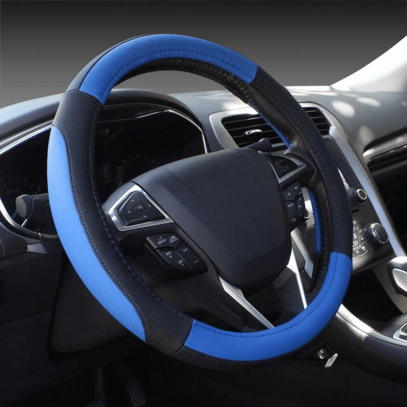 SEG Direct Black and Beige Microfiber Leather Auto Car Steering Wheel Cover Universal 15 inch Vehicles & Parts > Vehicle Parts & Accessories > Vehicle Maintenance, Care & Decor > Vehicle Decor > Vehicle Steering Wheel Covers SEG Direct Black and Blue Standard size[14 1/2''-15''] 