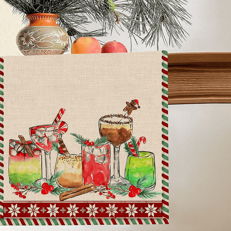 Seliem Merry Christmas Cocktail Drinks Table Runner, Watercolor Red Green Xmas Tabletop Scarf Home Kitchen Berry Decor Sign, Winter Holiday Farmhouse Rustic Burlap Dining Decoration Party Supply 13X72 Home & Garden > Decor > Seasonal & Holiday Decorations Seliem   