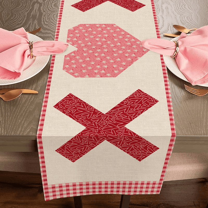 Seliem Red Pink Valentine’S Day XOXO Table Runner, Love Heart Tabletop Scarf Home Buffalo Check Plaid Kitchen Decor, Anniversary Wedding Holiday Rustic Burlap Dining Decorations Party Supply 13 X 72 Home & Garden > Decor > Seasonal & Holiday Decorations Seliem   