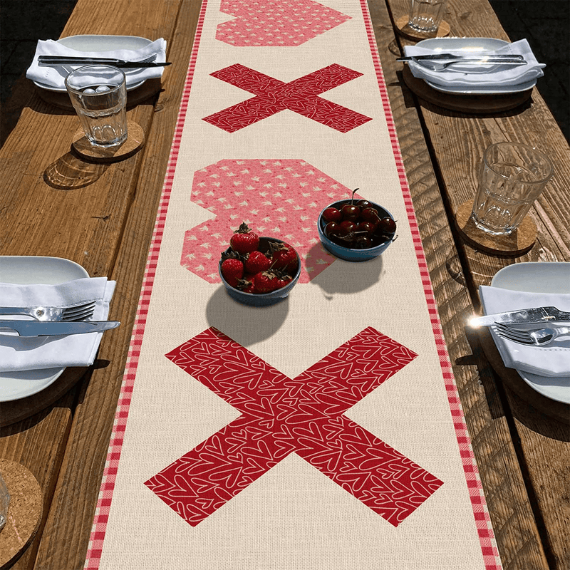Seliem Red Pink Valentine’S Day XOXO Table Runner, Love Heart Tabletop Scarf Home Buffalo Check Plaid Kitchen Decor, Anniversary Wedding Holiday Rustic Burlap Dining Decorations Party Supply 13 X 72 Home & Garden > Decor > Seasonal & Holiday Decorations Seliem Xoxo  