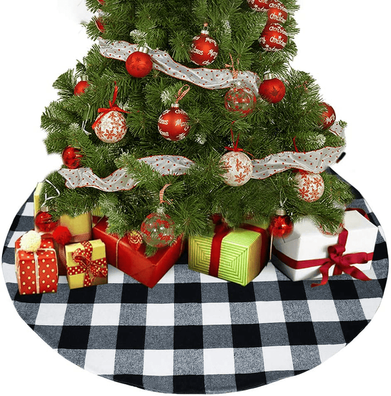 Senneny 48 Inch Buffalo Plaid Christmas Tree Skirt - Larger 3 Inch Black and White Checked Tree Skirts Mat for Christmas Holiday Party Decorations - 4 ft Diameter (48 Inch, Black and White) Home & Garden > Decor > Seasonal & Holiday Decorations > Christmas Tree Skirts Senneny Black and White 36 Inch 
