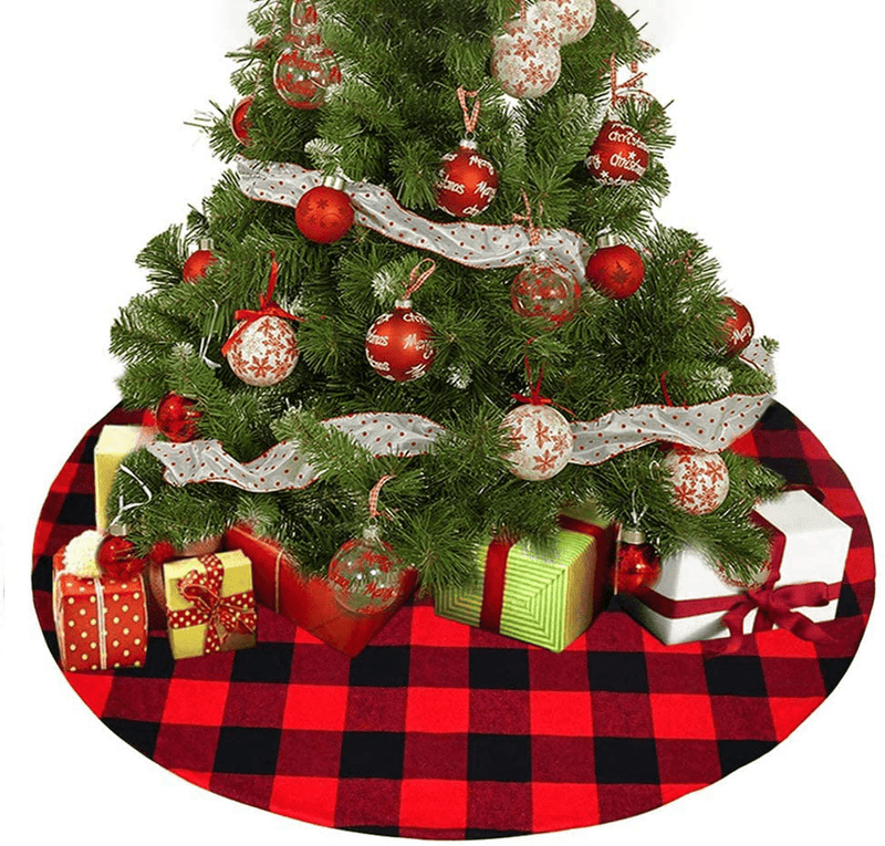 Senneny 48 Inch Buffalo Plaid Christmas Tree Skirt - Larger 3 Inch Black and White Checked Tree Skirts Mat for Christmas Holiday Party Decorations - 4 ft Diameter (48 Inch, Black and White)