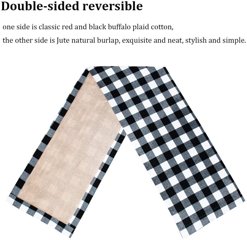 Senneny Christmas Table Runner Burlap & Cotton Black White Plaid Reversible Buffalo Check Table Runner for Christmas Holiday Birthday Party Table Home Decoration, 14 X 72 Inch Home & Garden > Decor > Seasonal & Holiday Decorations Senneny   