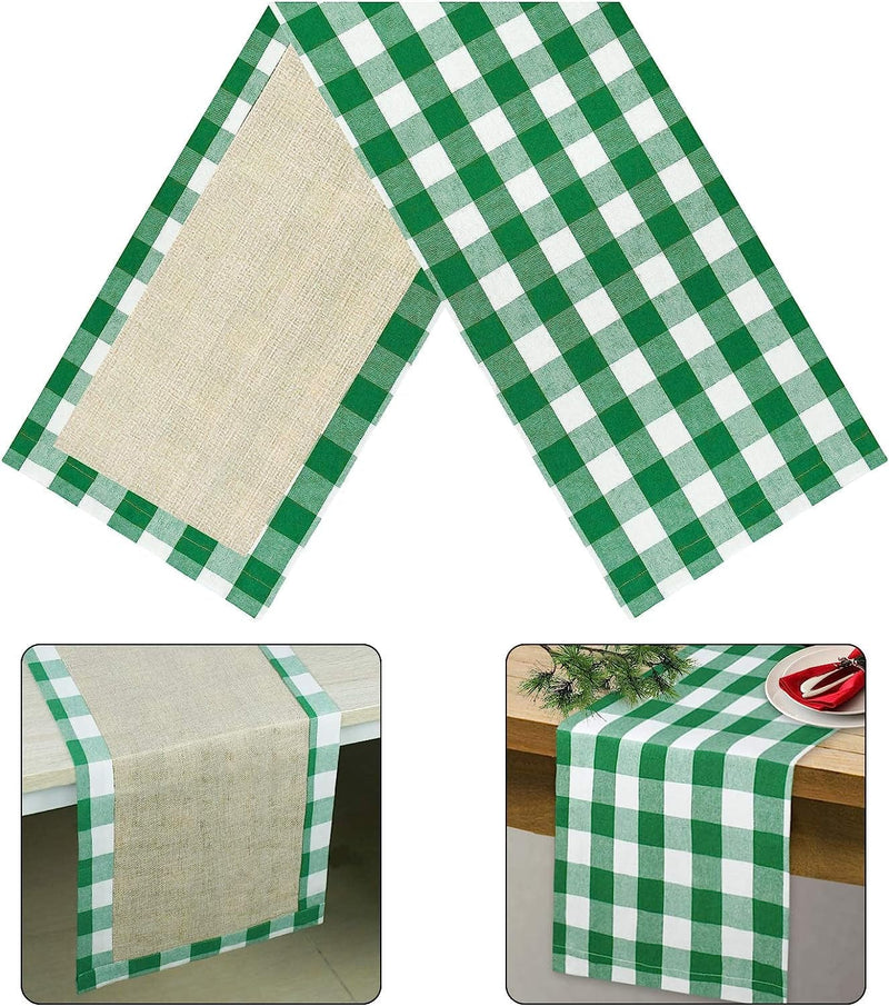 Senneny Christmas Table Runner Burlap & Cotton Black White Plaid Reversible Buffalo Check Table Runner for Christmas Holiday Birthday Party Table Home Decoration, 14 X 72 Inch Home & Garden > Decor > Seasonal & Holiday Decorations Senneny Green and White 14 x 48 Inch 