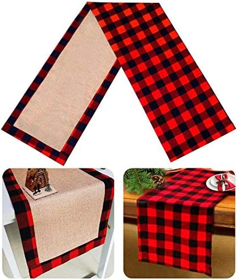 Senneny Christmas Table Runner Burlap & Cotton Black White Plaid Reversible Buffalo Check Table Runner for Christmas Holiday Birthday Party Table Home Decoration, 14 X 72 Inch Home & Garden > Decor > Seasonal & Holiday Decorations Senneny Red and Black 14 x 48 Inch 