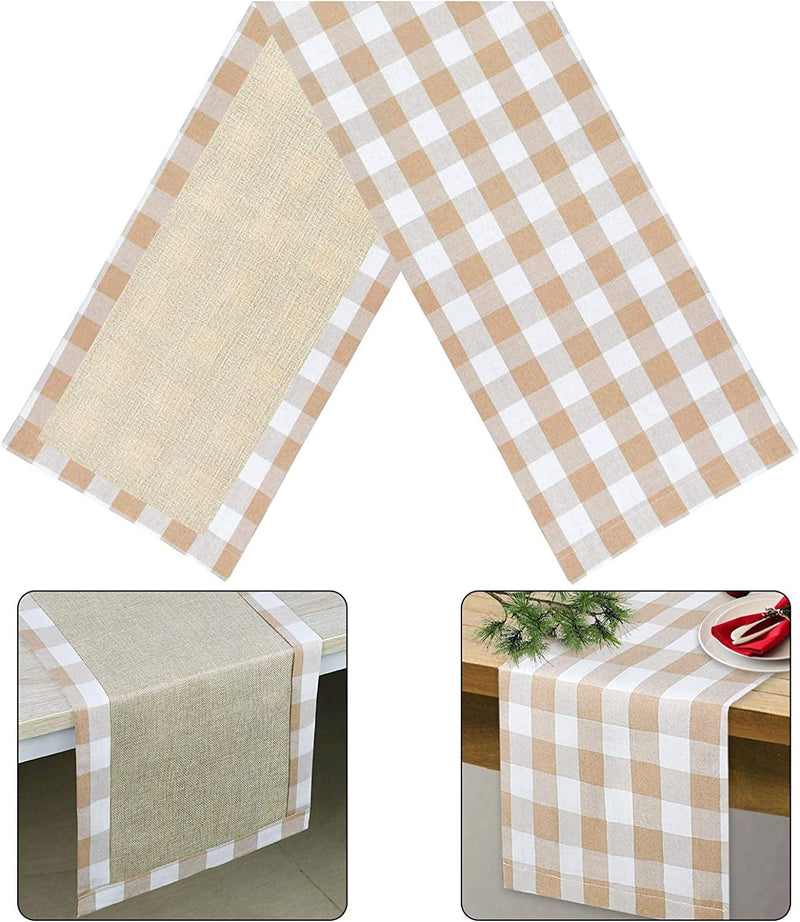 Senneny Christmas Table Runner Burlap & Cotton Black White Plaid Reversible Buffalo Check Table Runner for Christmas Holiday Birthday Party Table Home Decoration, 14 X 72 Inch Home & Garden > Decor > Seasonal & Holiday Decorations Senneny Brown and White 14 x 72 Inch 