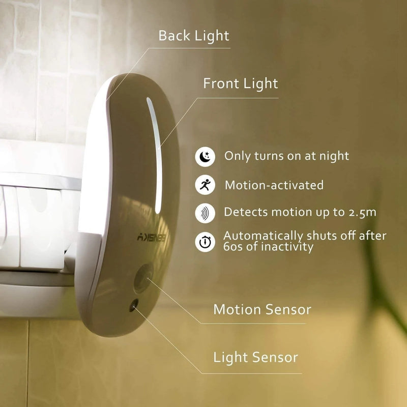 Sensky Motion Sensor Night Light Eye Friendly Front Low Light and Bright Back Light Design Night Lights for Bathroom Hallway (Warm White)