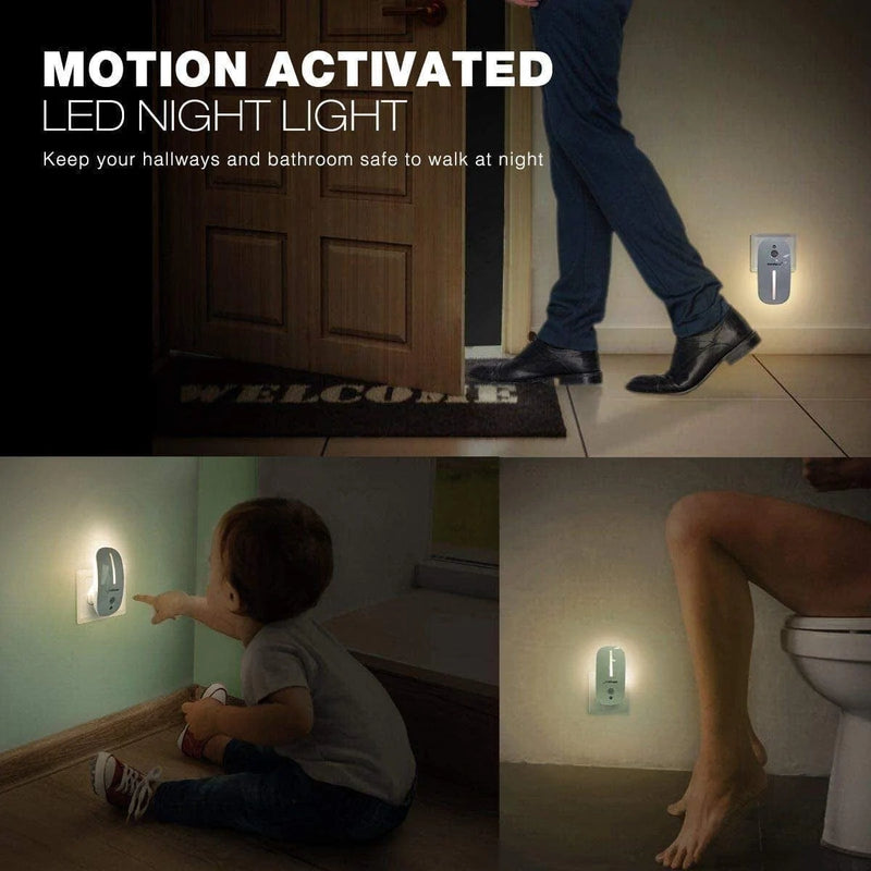 Sensky Motion Sensor Night Light Eye Friendly Front Low Light and Bright Back Light Design Night Lights for Bathroom Hallway (Warm White)