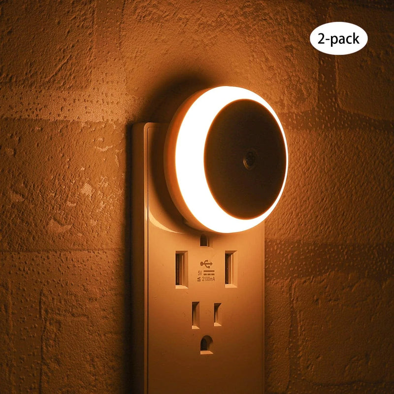 Seriecozy LED Night Light Plug in Nightlight with Dusk to Dawn Sensor Smart Warm White Night Wall Light Anti-Infrared for Bathroom, Bedroom, Home, Kitchen, Hallway, Energy Efficient, Round, 2 Pack Home & Garden > Lighting > Night Lights & Ambient Lighting SerieCozy   