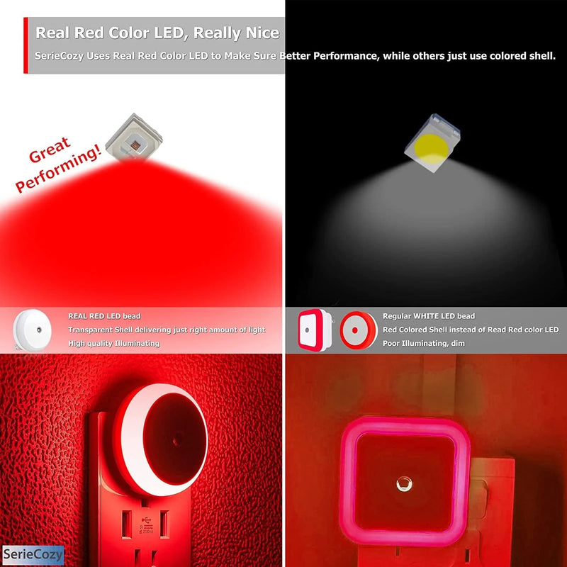 Seriecozy Red Night Light, Plug in Nightlight with Sensor, Diffused Light, Energy Efficient, Night Light Plug into Wall, for Bedroom, Bathroom, Kitchen, Hallway, Kids Room, Stairs, 2 Pack Home & Garden > Lighting > Night Lights & Ambient Lighting SerieCozy   