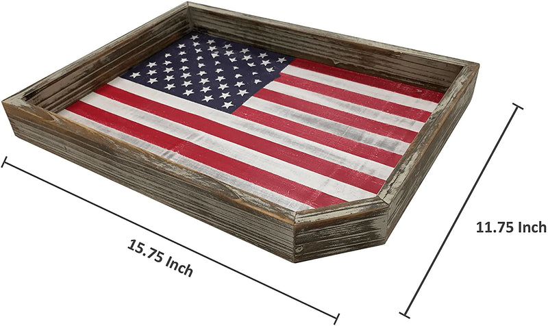 Serving Tray Vintage Whitewashed Wood American Flag Rustic Wooden USA Decorative Display Holder Home & Garden > Decor > Decorative Trays MyGift   
