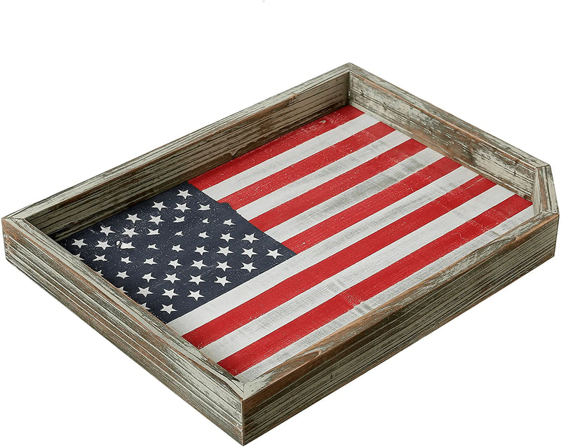 Serving Tray Vintage Whitewashed Wood American Flag Rustic Wooden USA Decorative Display Holder Home & Garden > Decor > Decorative Trays MyGift   