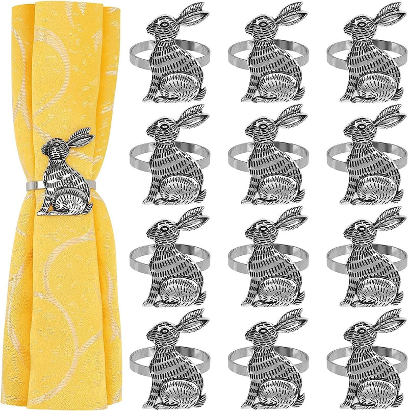 Set of 12 Easter Bunny Napkin Rings Rabbit Napkin Ring Holders Mental Table Decor for Easter Party Banquet Dinner Spring Table Decoration Home & Garden > Decor > Seasonal & Holiday Decorations peony man   