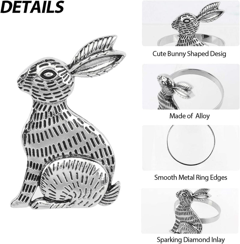 Set of 12 Easter Bunny Napkin Rings Rabbit Napkin Ring Holders Mental Table Decor for Easter Party Banquet Dinner Spring Table Decoration