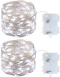 Set of 2 Battery Operated Mini Led Fairy Light Dewdrop Lights with Timer 6 Hours On/18 Hours off for Wedding Centerpiece Halloween Christmas Party Decorations,50 Leds,18 Feet Silver Wire (Warm White) Home & Garden > Lighting > Light Ropes & Strings Everfit Lighting Cold White with Waterproof Battery Box  