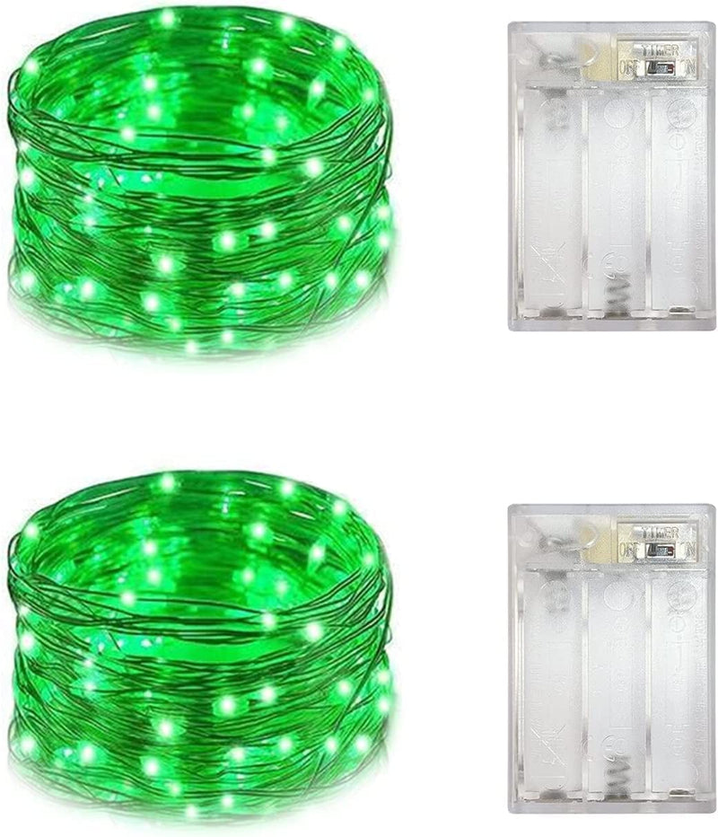 Set of 2 Battery Operated Mini Led Fairy Light Dewdrop Lights with Timer 6 Hours On/18 Hours off for Wedding Centerpiece Halloween Christmas Party Decorations,50 Leds,18 Feet Silver Wire (Warm White) Home & Garden > Lighting > Light Ropes & Strings Everfit Lighting Green  