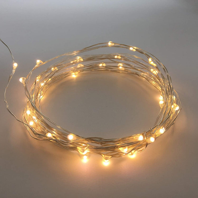 Set of 2 Battery Operated Mini Led Fairy Light Dewdrop Lights with Timer 6 Hours On/18 Hours off for Wedding Centerpiece Halloween Christmas Party Decorations,50 Leds,18 Feet Silver Wire (Warm White) Home & Garden > Lighting > Light Ropes & Strings Everfit Lighting   