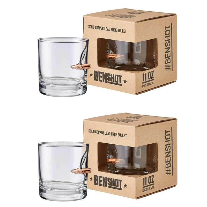 [Set of 2] the Original Benshot 11Oz Rocks Glass with .308 Bullet | Made in the USA