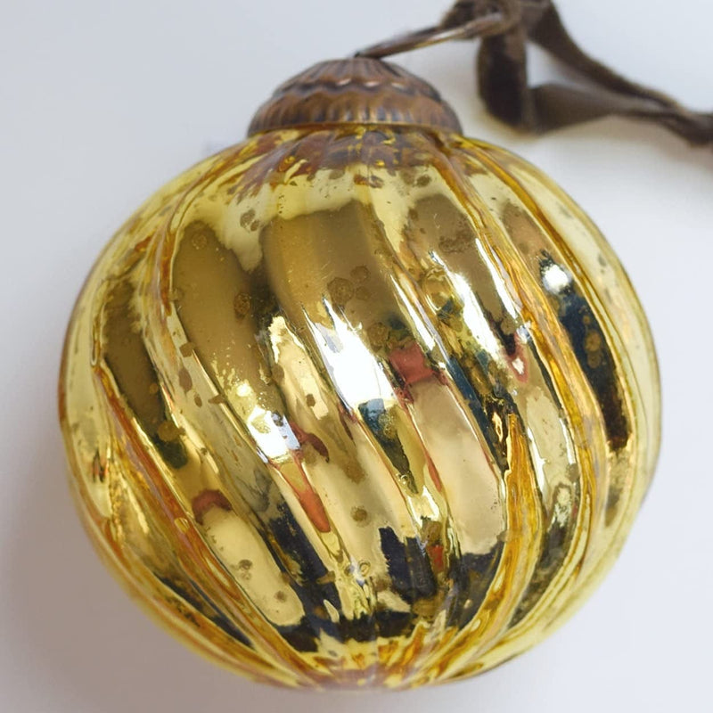 Set of 4 Silver Mercury Glass Ornaments (3.15" Elegant Etched Ball) Perfect for Christmas Tree, Hanging Holiday Decoration, Gifts & Home Decor Home & Garden > Decor > Seasonal & Holiday Decorations WILLBRITE Classic Gold Twist  