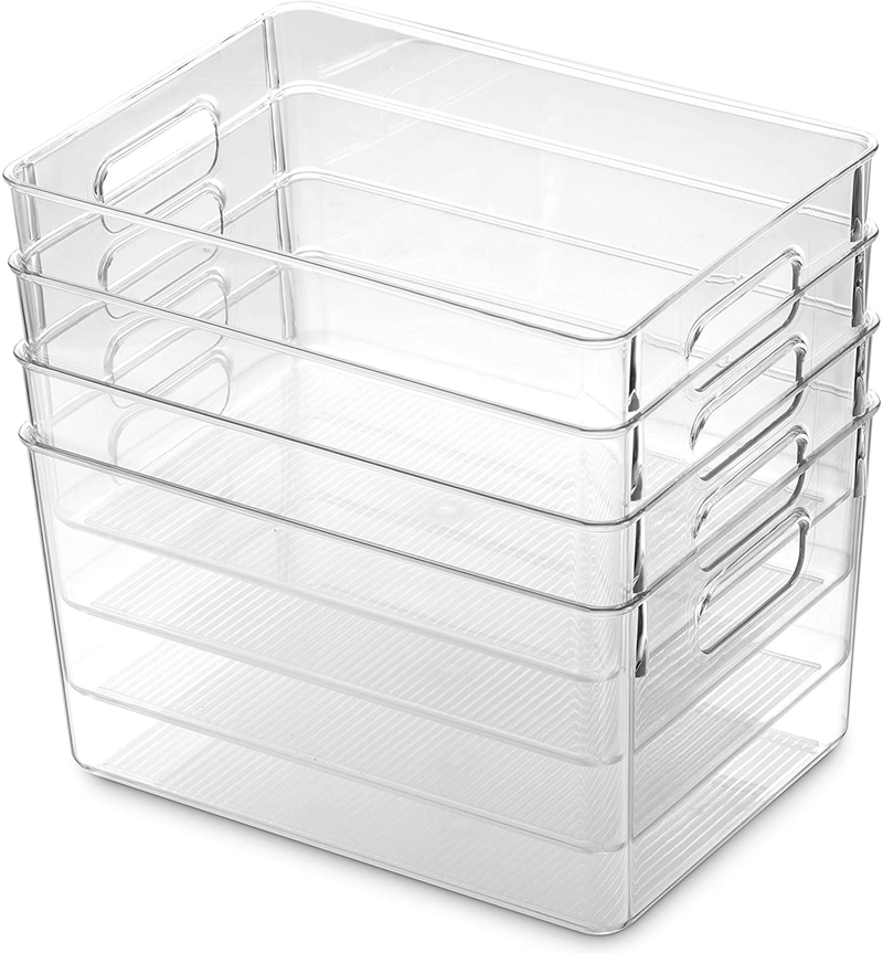 Set of 8 Refrigerator Pantry Organizer Bins - 4 Big and 4 Small Clear Food Storage Baskets for Kitchen, Countertops, Cabinets, Freezer, Bedrooms, Bathrooms - Plastic Household Storage Containers