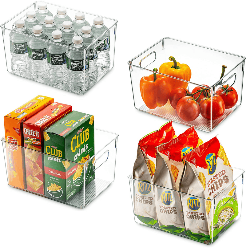 Set of 8 Refrigerator Pantry Organizer Bins - 4 Big and 4 Small Clear Food Storage Baskets for Kitchen, Countertops, Cabinets, Freezer, Bedrooms, Bathrooms - Plastic Household Storage Containers
