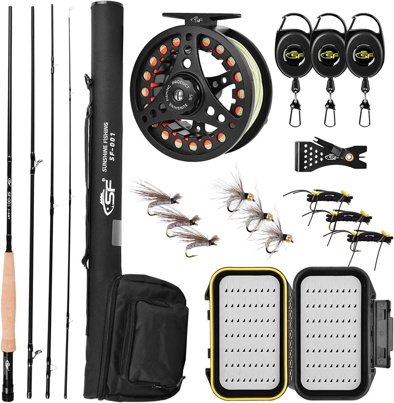 SF SF-001 Fly Fishing Rod and Reel Combo Starter Kit Outfit 4 Piece 3/4Wt 7.6Ft, 5/6Wt 7/8Wt 9Ft, MF Action with Cork Handle, Aluminum Pre-Spooled Reel, Carrying Case, Fly Box&Flies for New and Younger Anglers Sporting Goods > Outdoor Recreation > Fishing > Fishing Rods SF Fly Rod and Reel Combo 5/6wt Combo-9', 5/6wt, 4sec, M.F 