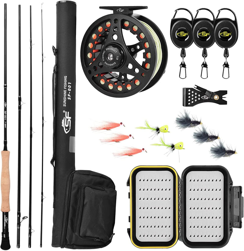 SF SF-001 Fly Fishing Rod and Reel Combo Starter Kit Outfit 4 Piece 3/4Wt 7.6Ft, 5/6Wt 7/8Wt 9Ft, MF Action with Cork Handle, Aluminum Pre-Spooled Reel, Carrying Case, Fly Box&Flies for New and Younger Anglers Sporting Goods > Outdoor Recreation > Fishing > Fishing Rods SF Fly Rod and Reel Combo 7/8wt Combo-9', 7/8wt, 4sec, M.F 