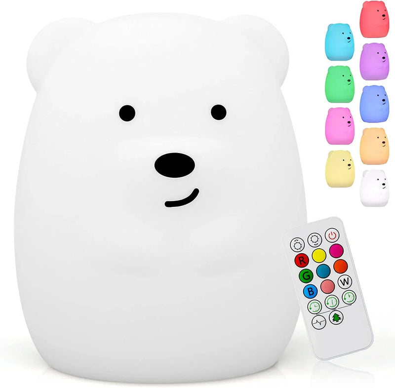 Shaarkmango Cute Kids Night Light, Bear Kids Lamp 9 Colors Changing Cool Aesthetic Touch Nightlight for Toddler Battery Operated Baby LED Nursery Lights Kawaii Room Desk Decor Gift for Girls Boys