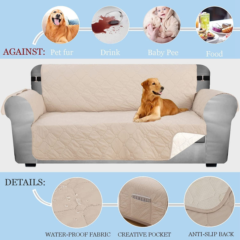 SHILV. HOME Waterproof Quilted Sofa Slipcover, Anti-Slip Silicone Backing Sofa Cover, Easy Fit Couch Cover Washable Furniture Protector with Elastic Straps for Pets Dogs Kids (Beige,Oversize) Home & Garden > Decor > Chair & Sofa Cushions SHILV. HOME   
