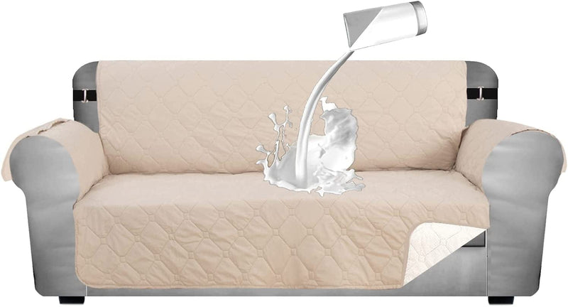 SHILV. HOME Waterproof Quilted Sofa Slipcover, Anti-Slip Silicone Backing Sofa Cover, Easy Fit Couch Cover Washable Furniture Protector with Elastic Straps for Pets Dogs Kids (Beige,Oversize) Home & Garden > Decor > Chair & Sofa Cushions SHILV. HOME Beige Oversize 