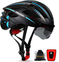 Shinmax Bike Helmet with USB Rechargeable Light & Detachable Magnetic Goggles UV Protective & Carry Bag Reflective Bicycle Helmet Men Women Mountain Road Adjustable Adult Cycling Helmet (WT-049) Sporting Goods > Outdoor Recreation > Cycling > Cycling Apparel & Accessories > Bicycle Helmets Shinmax BlackBlueTitanium  