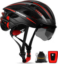 Shinmax Bike Helmet with USB Rechargeable Light & Detachable Magnetic Goggles UV Protective & Carry Bag Reflective Bicycle Helmet Men Women Mountain Road Adjustable Adult Cycling Helmet (WT-049) Sporting Goods > Outdoor Recreation > Cycling > Cycling Apparel & Accessories > Bicycle Helmets Shinmax BlackRedTitanium  